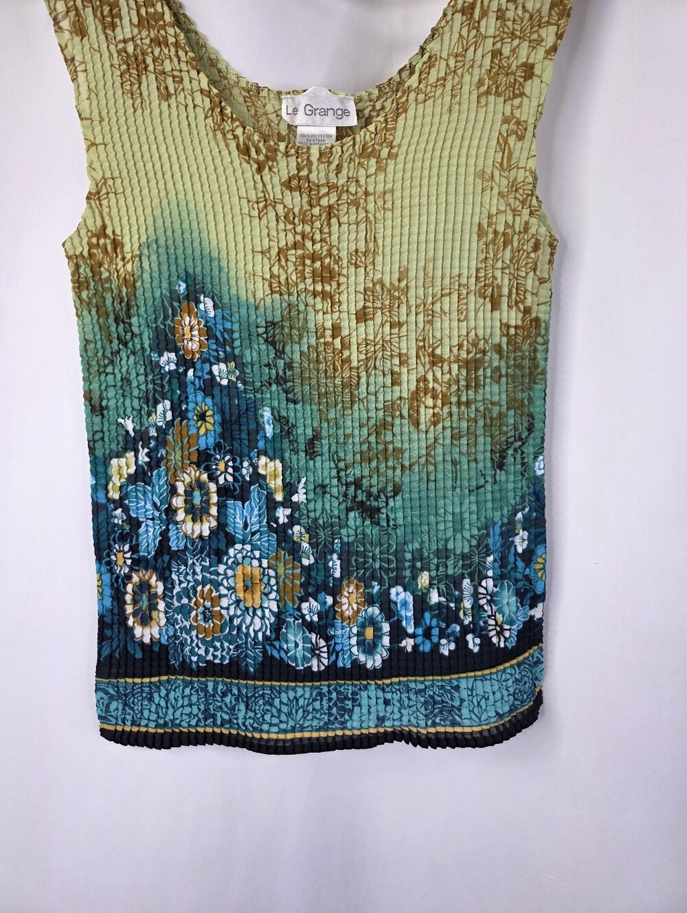 Le Grange Y2K Women's Size Medium Waffle Stretch Blouse Crinkle Blue Floral 2000 - Picture 5 of 14